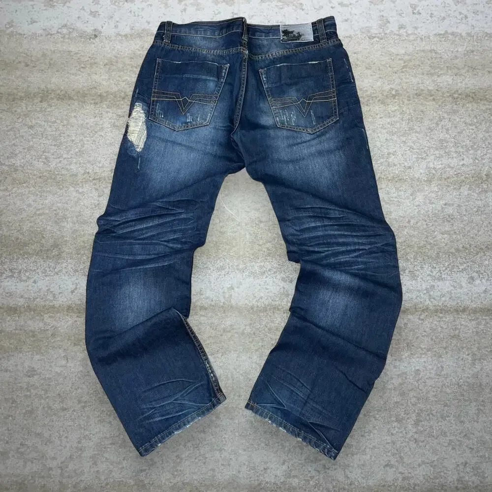 Vintage Y2K Black Brand Jeans 34x32 Relaxed Fit Dark Wash Denim